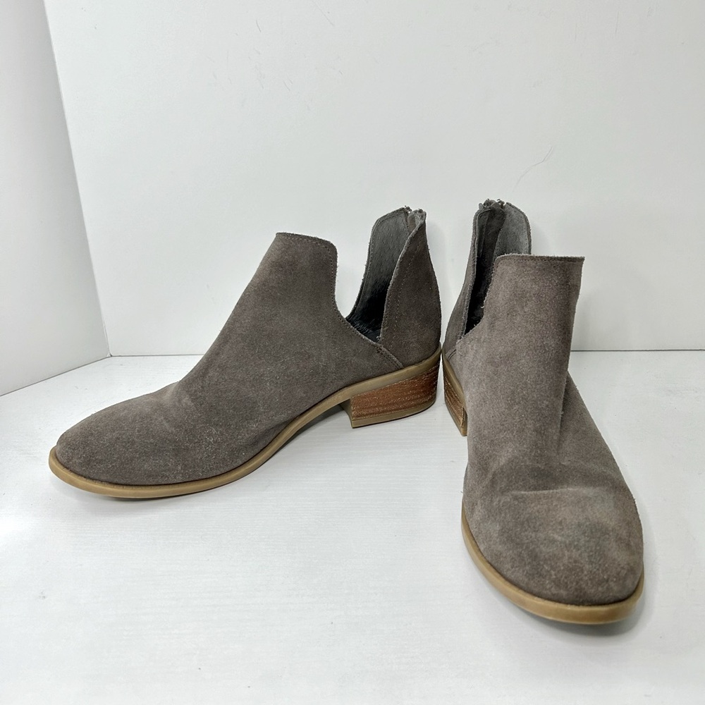 Steve Madden Lancaster Gray Suede Leather Ankle Zip Booties Boots Size 8.5